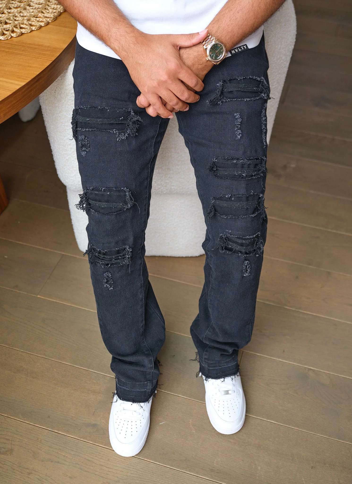 Vintage Flare Ripped & Repaired Jeans - Black - Image 2