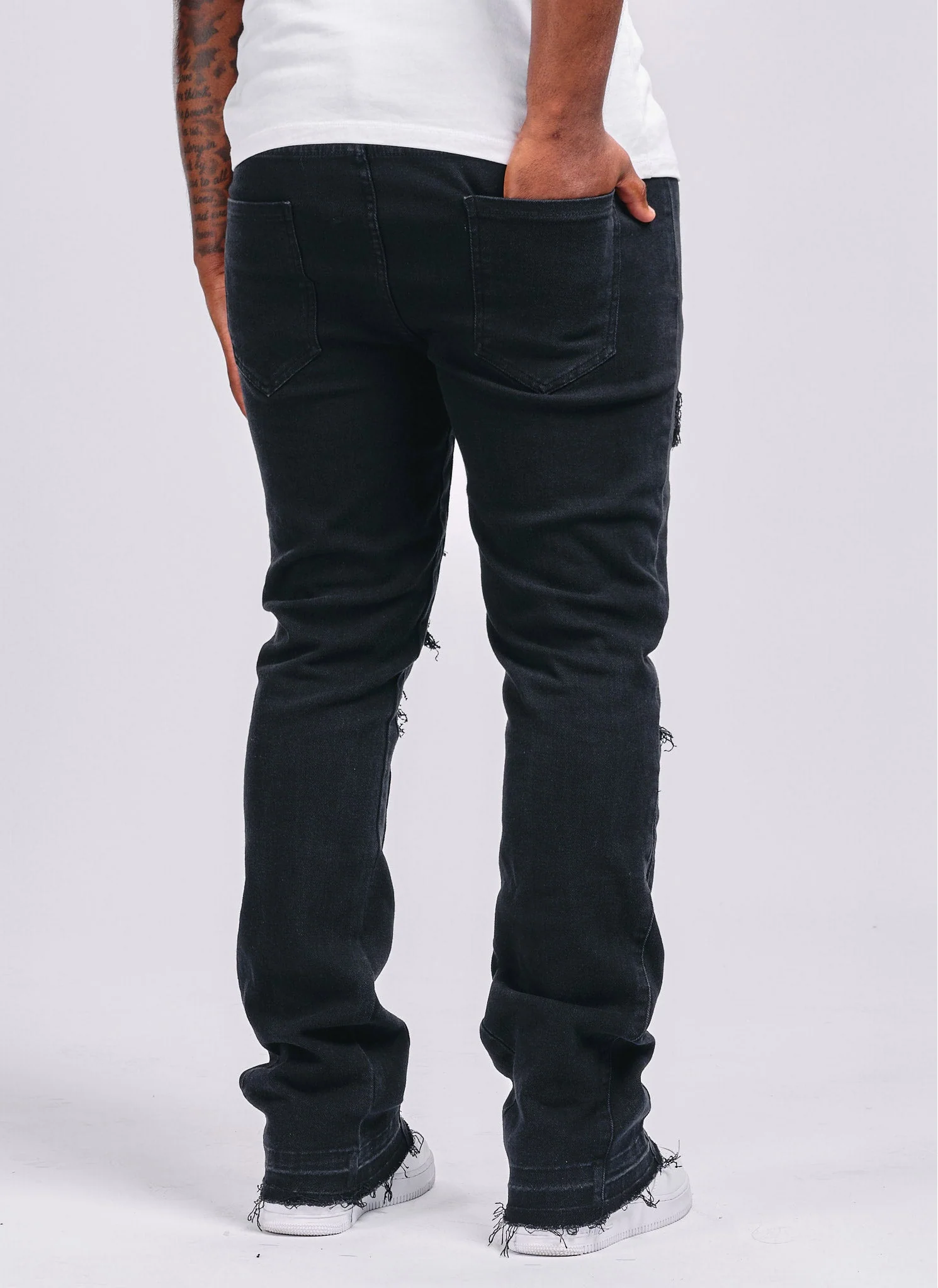 Vintage Flare Ripped & Repaired Jeans - Black - Image 5