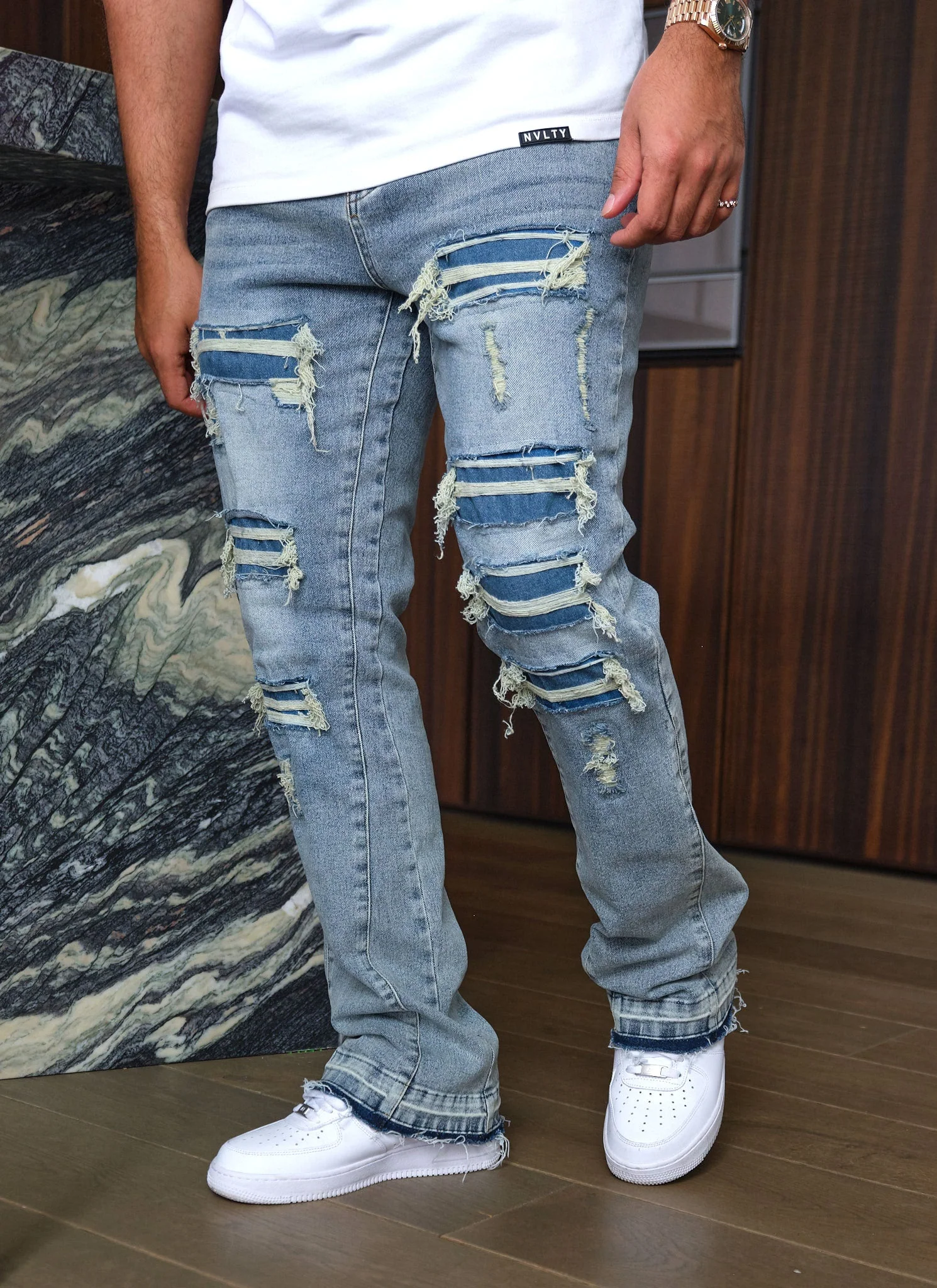 Vintage Flare Ripped & Repaired Jeans - Blue - Image 2