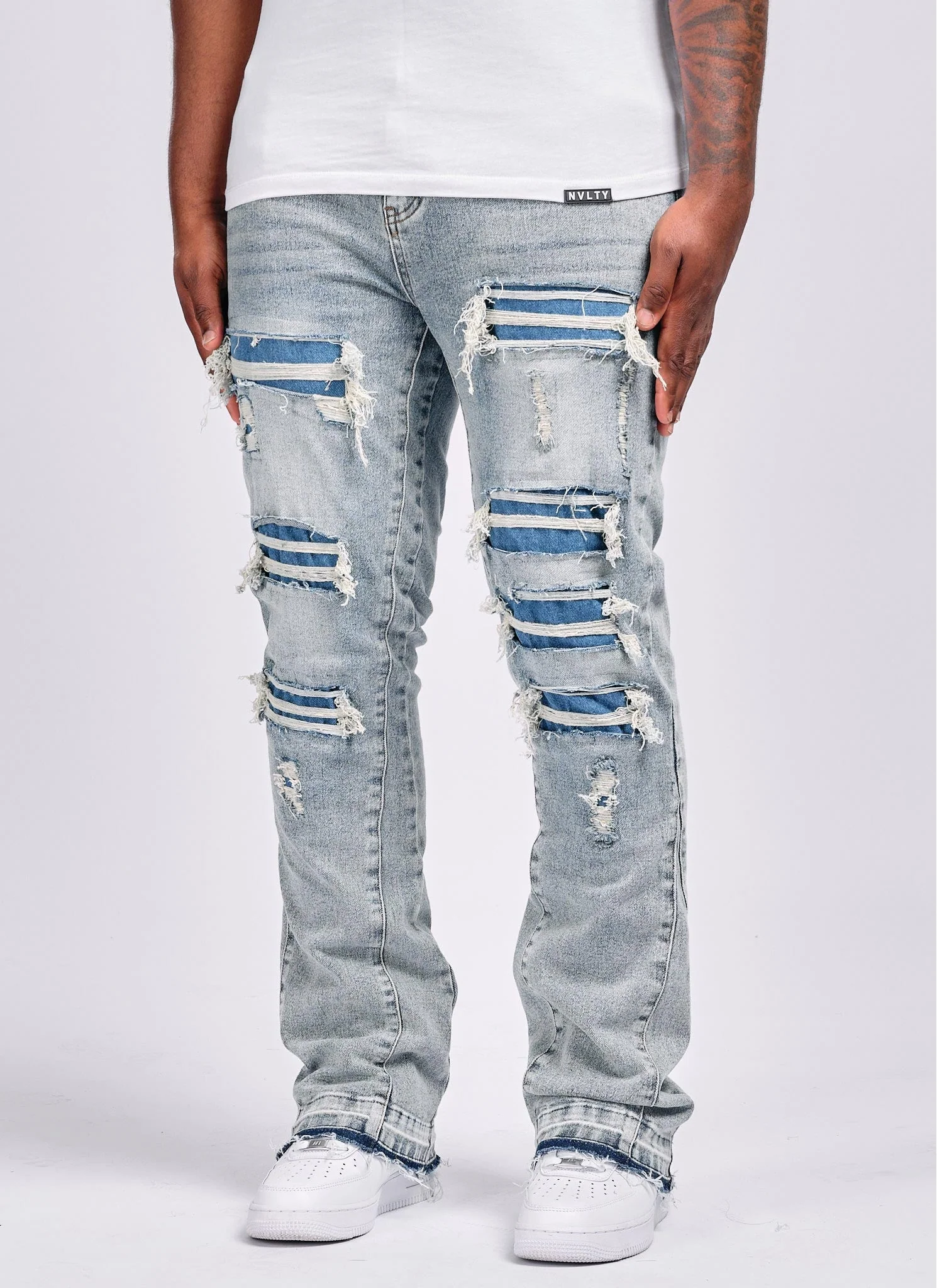Vintage Flare Ripped & Repaired Jeans - Blue - Image 3