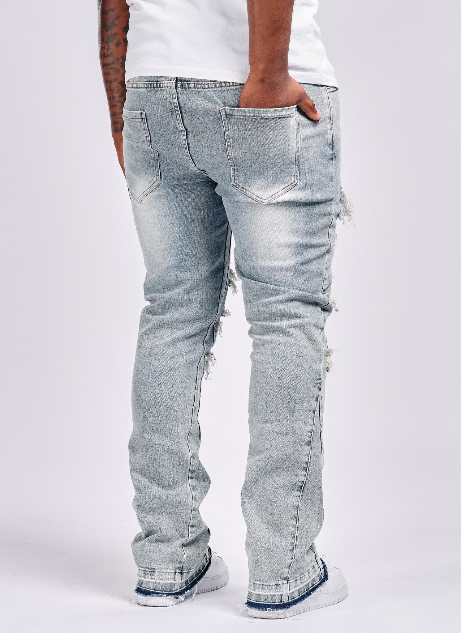 Vintage Flare Ripped & Repaired Jeans - Blue - Image 5