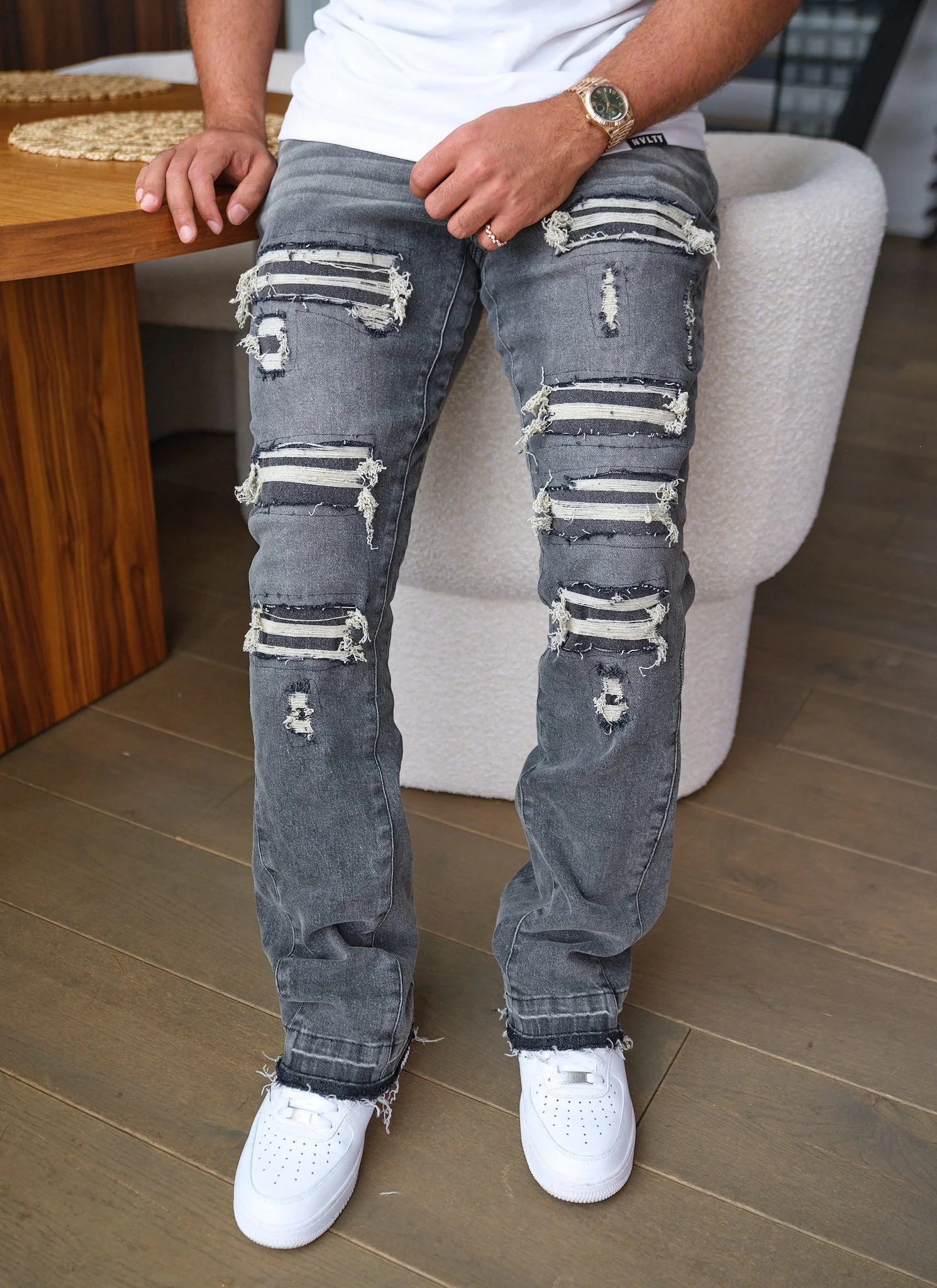 Vintage Flare Ripped & Repaired Jeans - Grey - Image 2