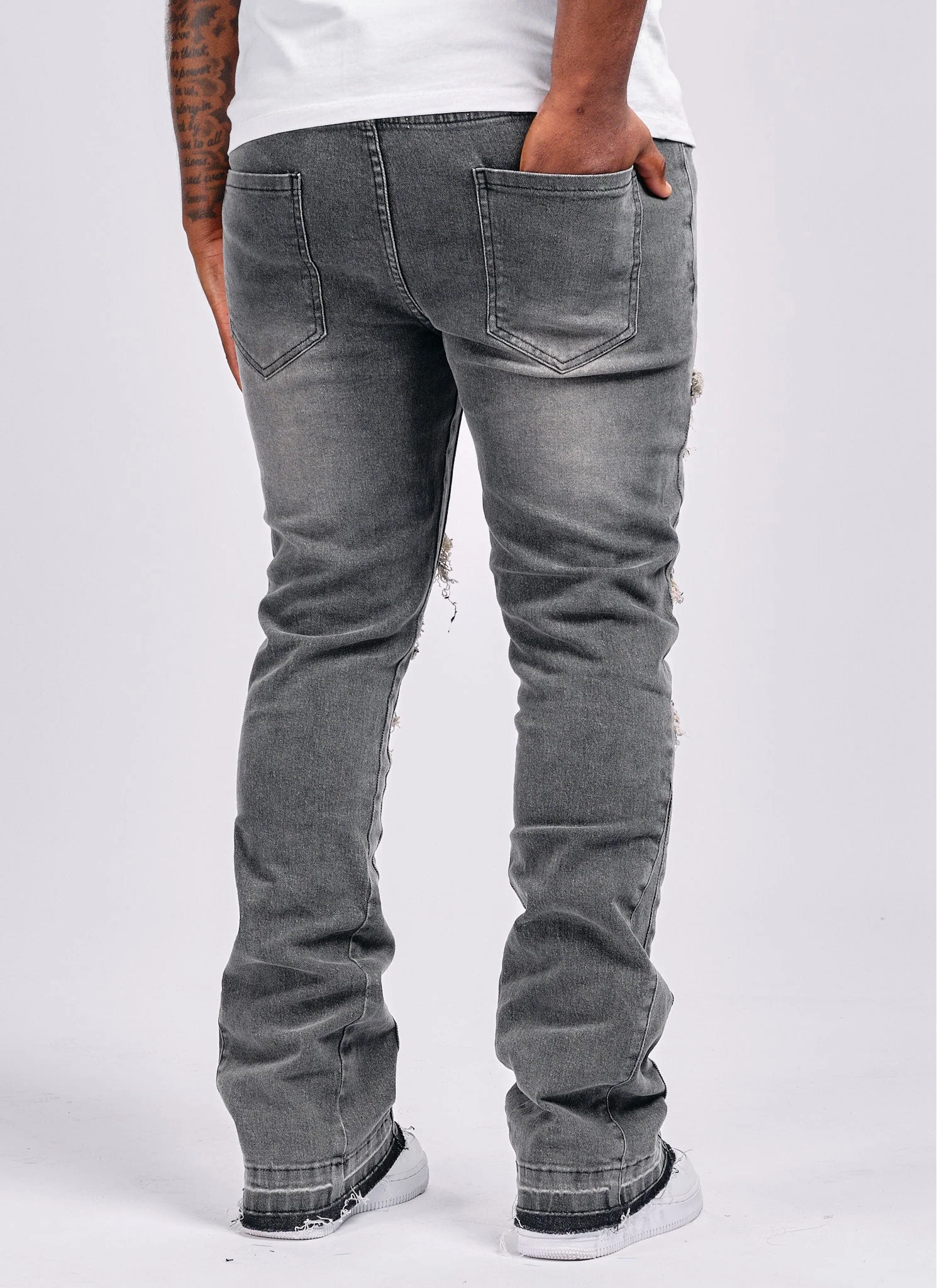Vintage Flare Ripped & Repaired Jeans - Grey - Image 5