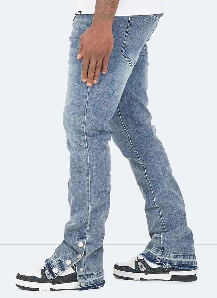 Vintage Flare Snapper Jeans - Blue - Image 4