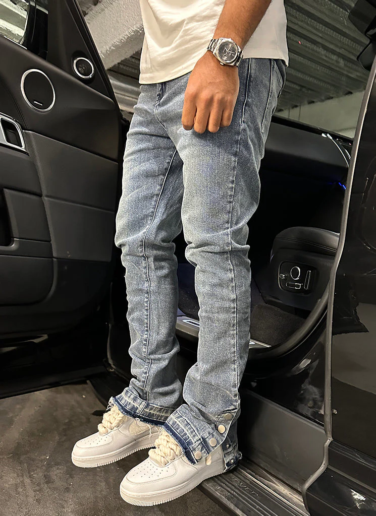 Vintage Flare Snapper Jeans - Blue - Image 6