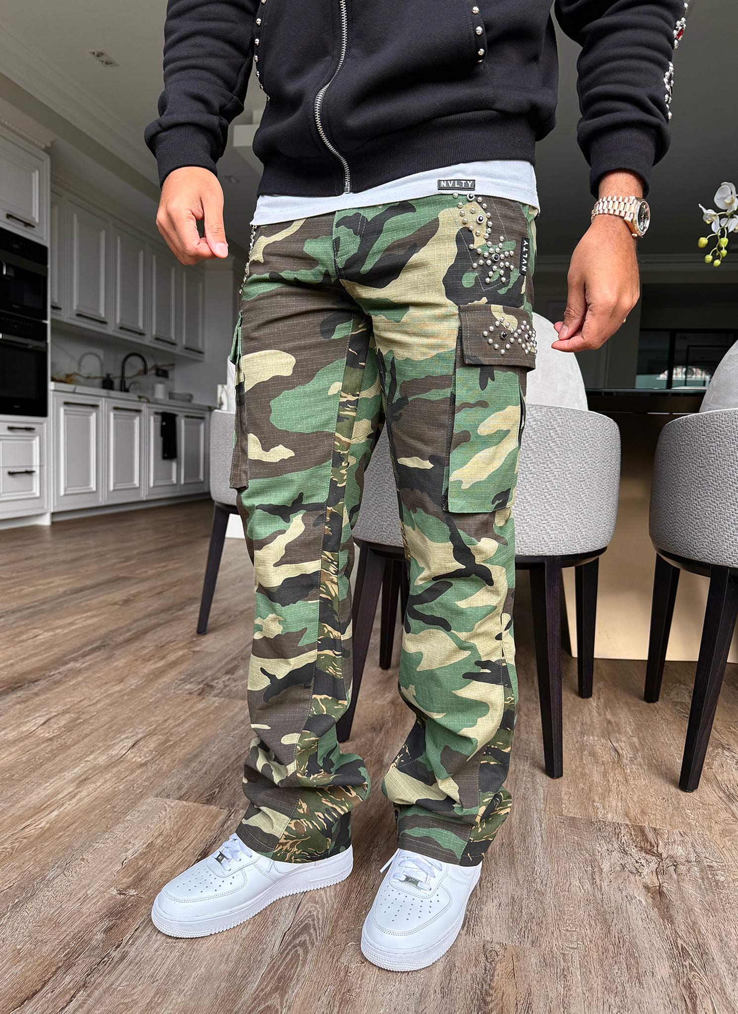 Vintage Flare Studded Cargos - Camo - Image 10