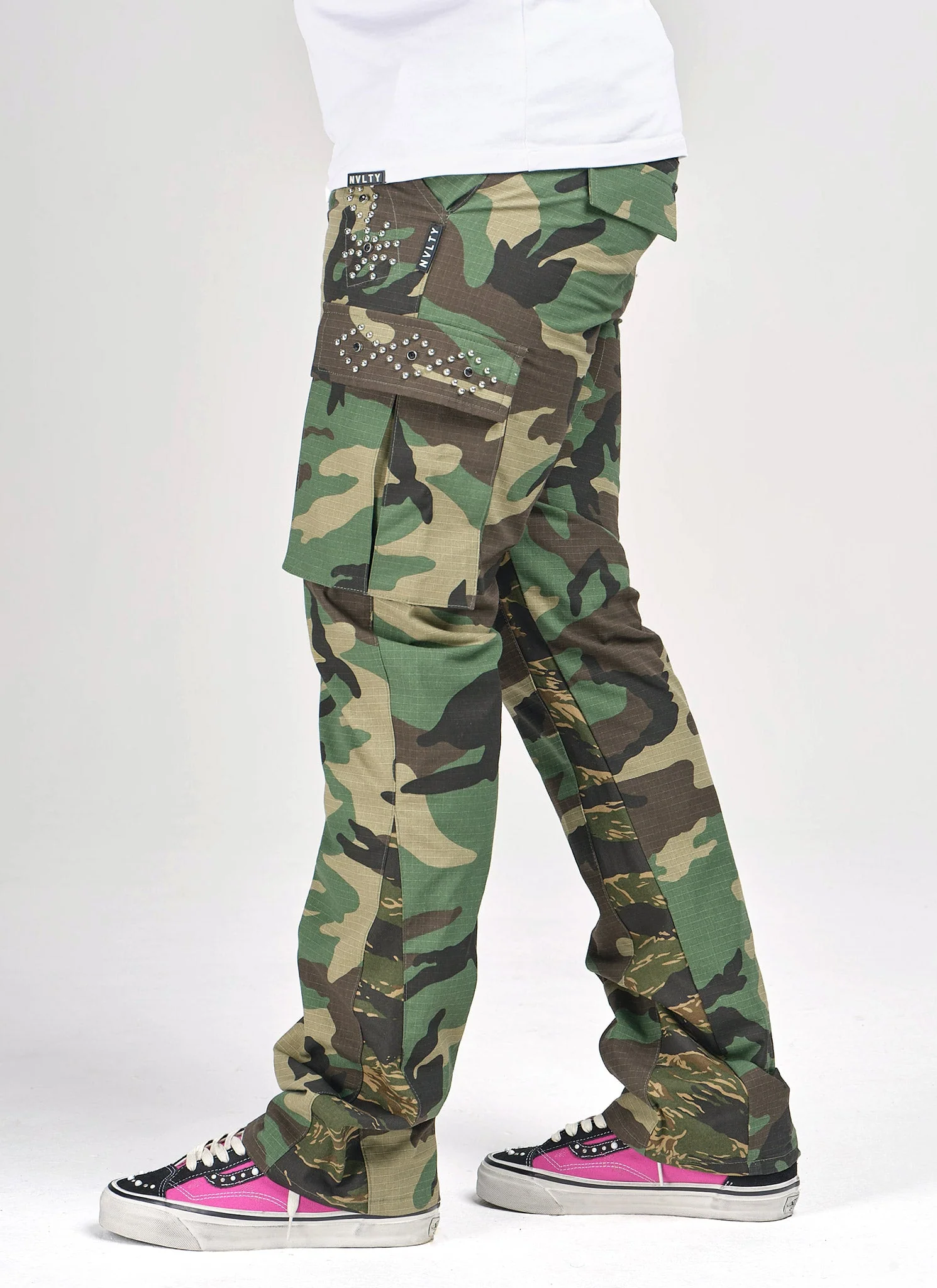 Vintage Flare Studded Cargos - Camo - Image 3