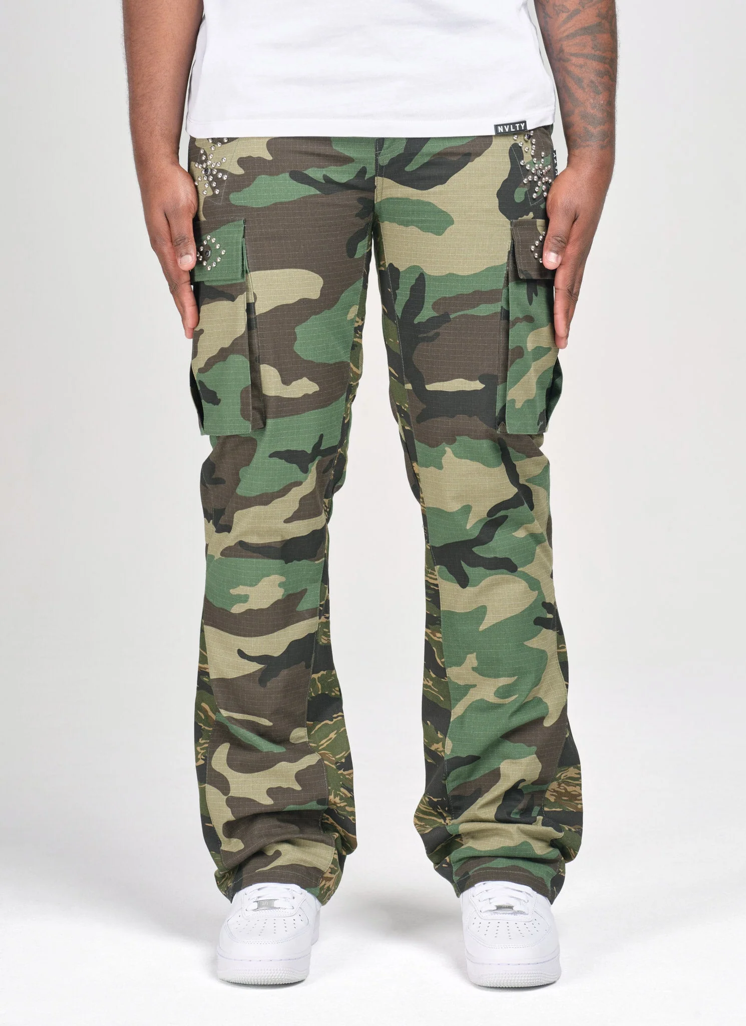 Vintage Flare Studded Cargos - Camo - Image 5