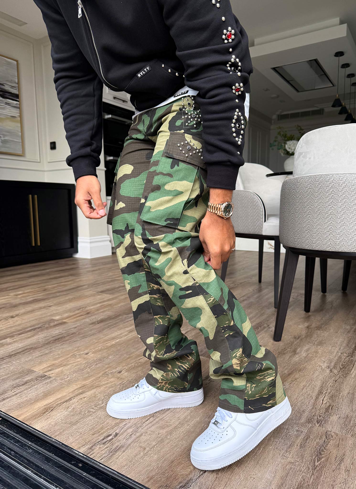 Vintage Flare Studded Cargos - Camo - Image 7