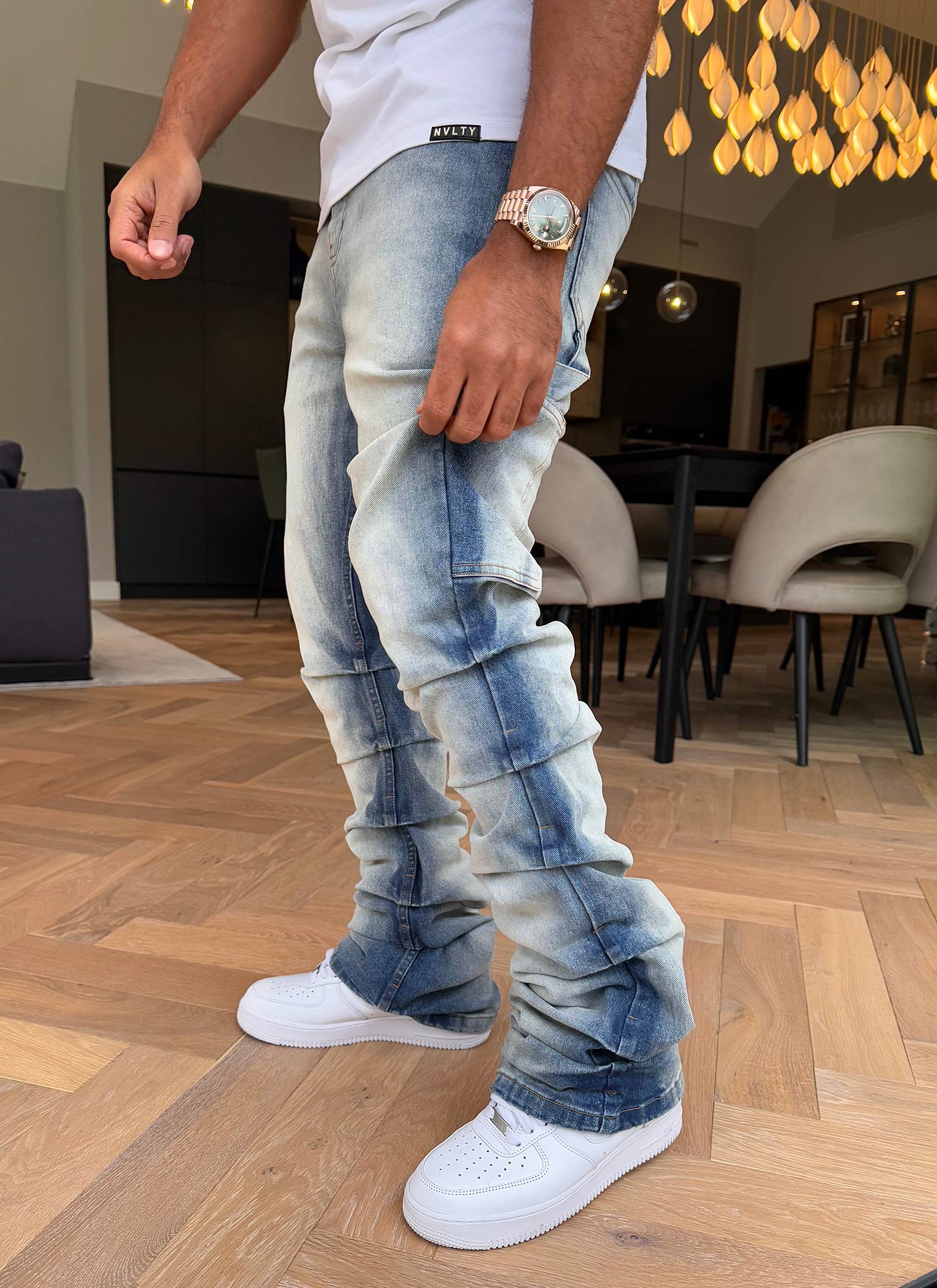 Vintage Flare Tacked Jeans - Blue - Image 3