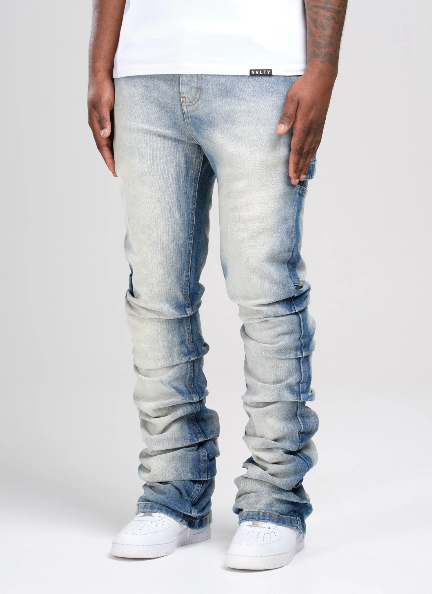 Vintage Flare Tacked Jeans - Blue - Image 4