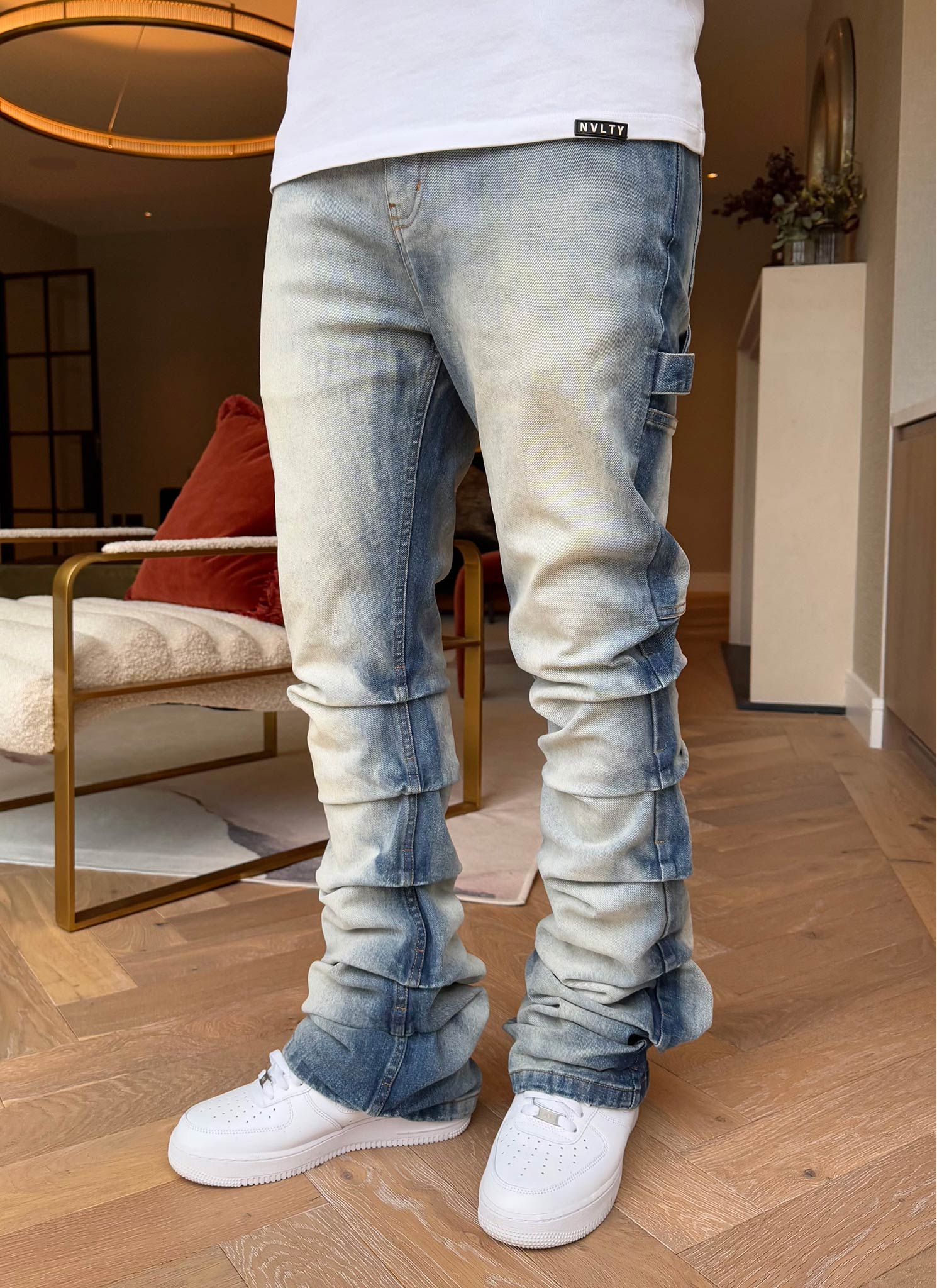 Vintage Flare Tacked Jeans - Blue - Image 5