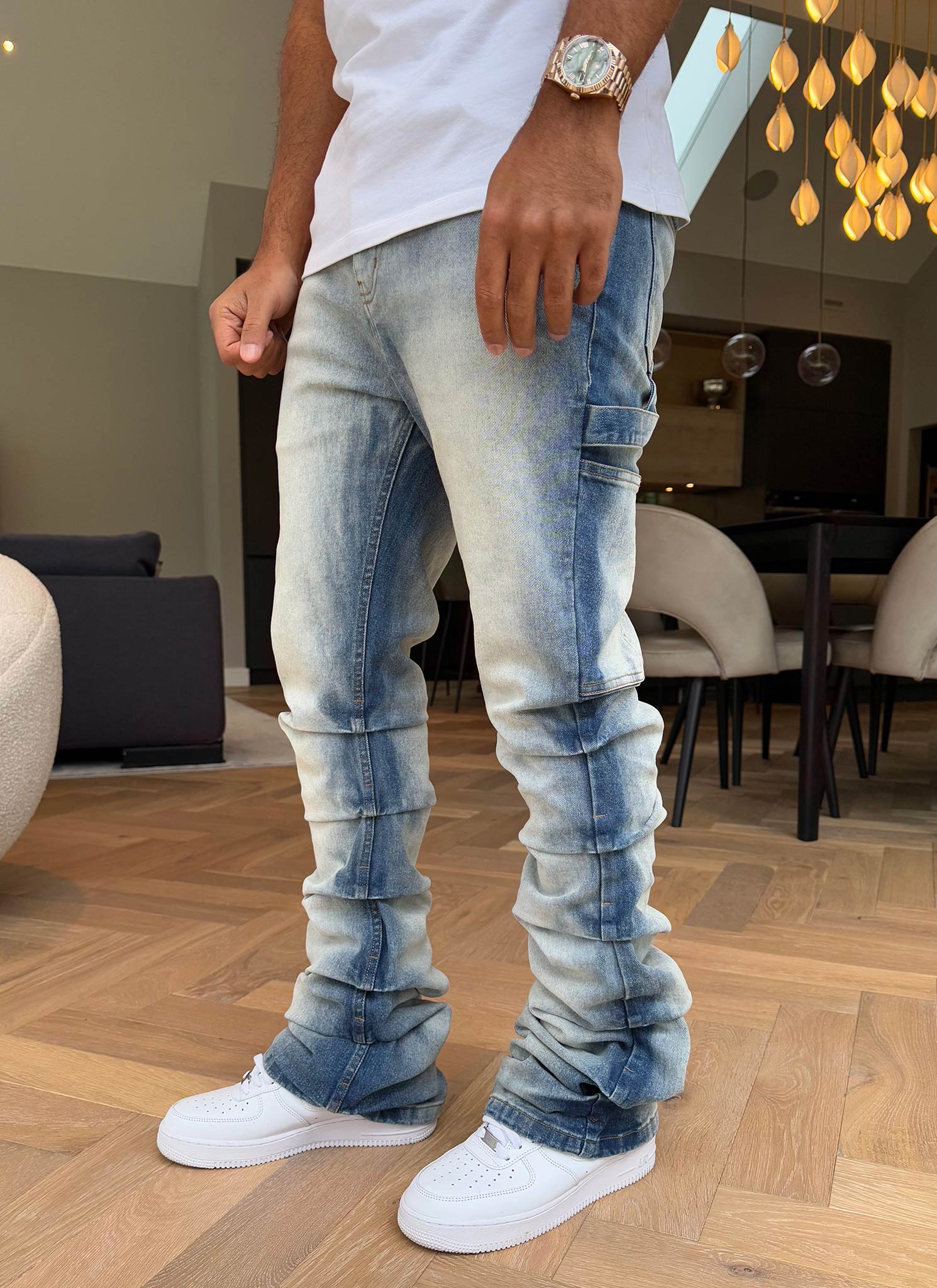 Vintage Flare Tacked Jeans - Blue - Image 7