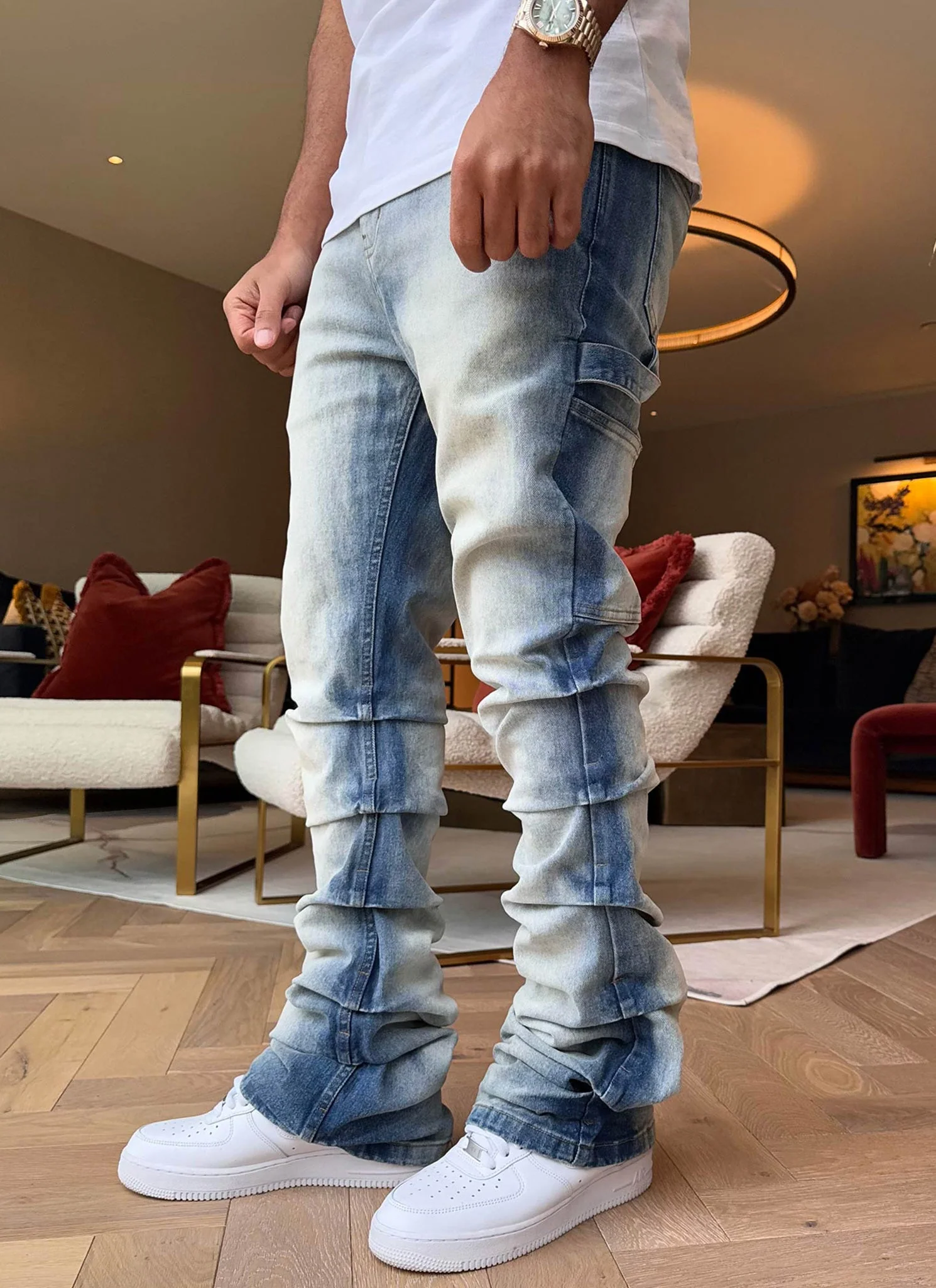 Vintage Flare Tacked Jeans - Blue - Image 8