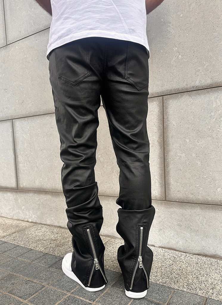 Vintage Flare Wax Hem Zipper Jeans - Black - Image 4
