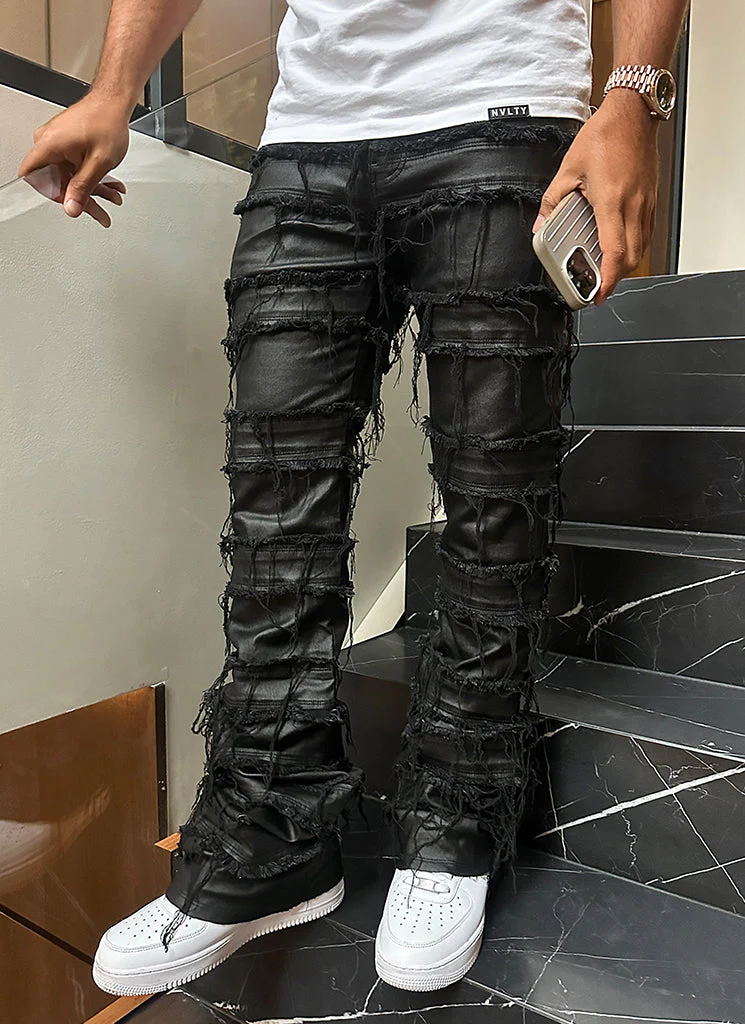 Vintage Flare Wax Thread Jeans - Black - Image 9