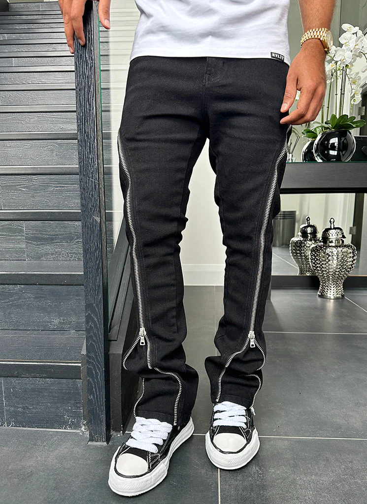 Vintage Flare Zipper Jeans - Black - Image 12