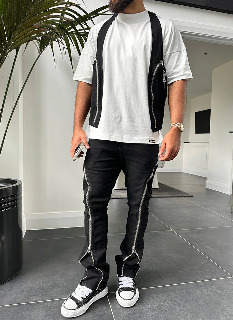 Vintage Flare Zipper Jeans - Black - Image 13