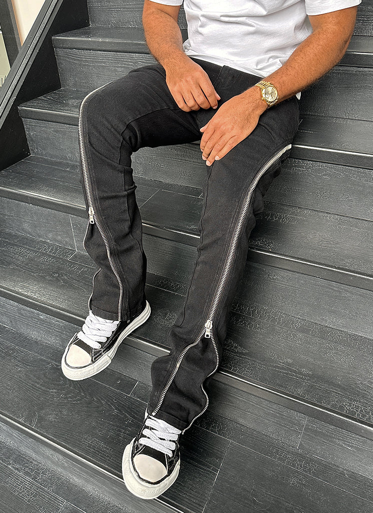Vintage Flare Zipper Jeans - Black - Image 4