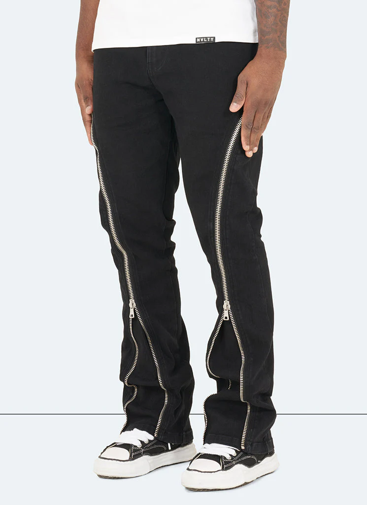 Vintage Flare Zipper Jeans - Black - Image 5