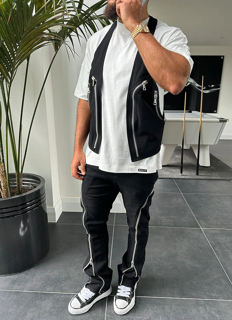 Vintage Flare Zipper Jeans - Black - Image 6