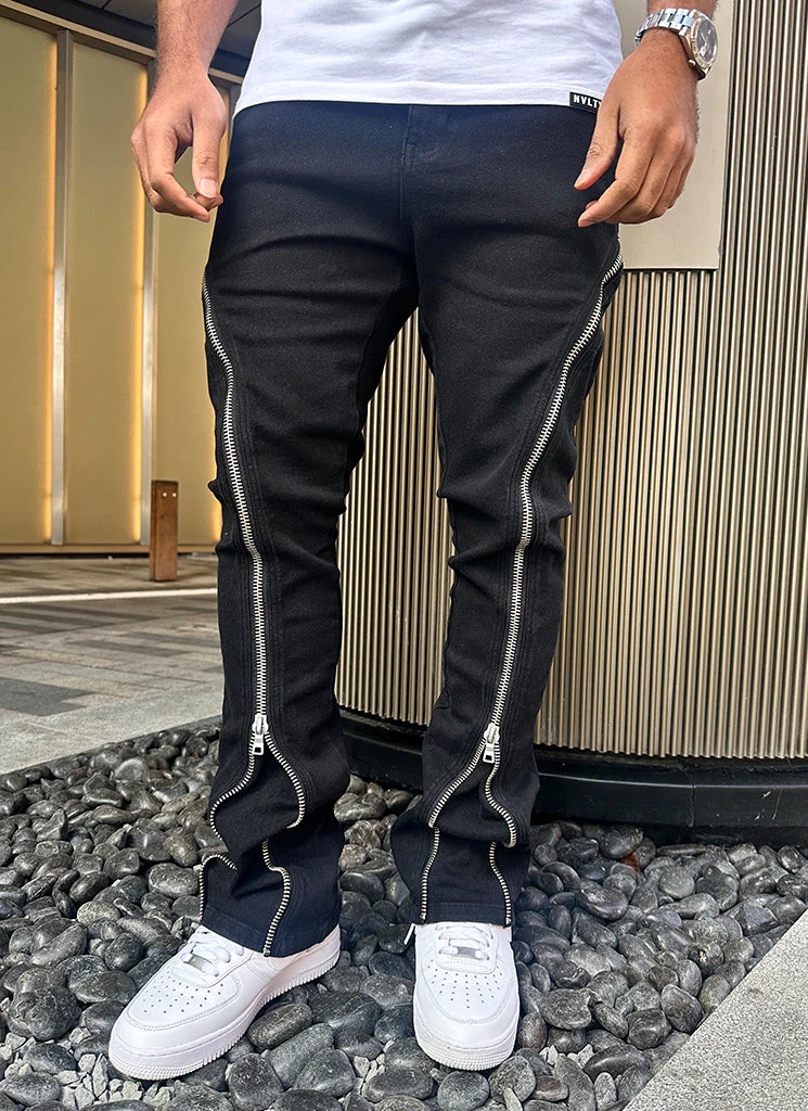 Vintage Flare Zipper Jeans - Black - Image 8