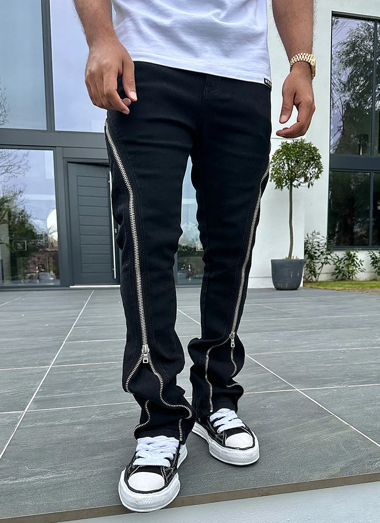 Vintage Flare Zipper Jeans - Black - Image 9
