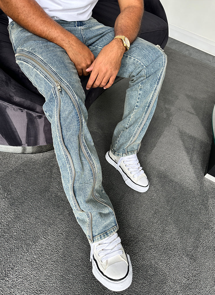 Vintage Flare Zipper Jeans - Blue - Image 13