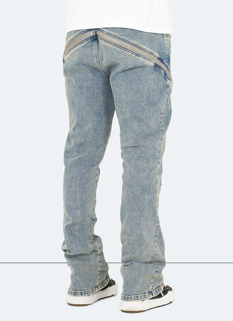 Vintage Flare Zipper Jeans - Blue - Image 6