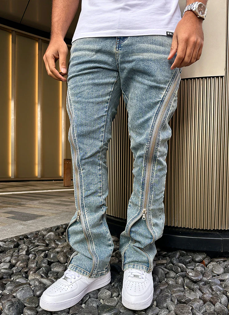 Vintage Flare Zipper Jeans - Blue - Image 9