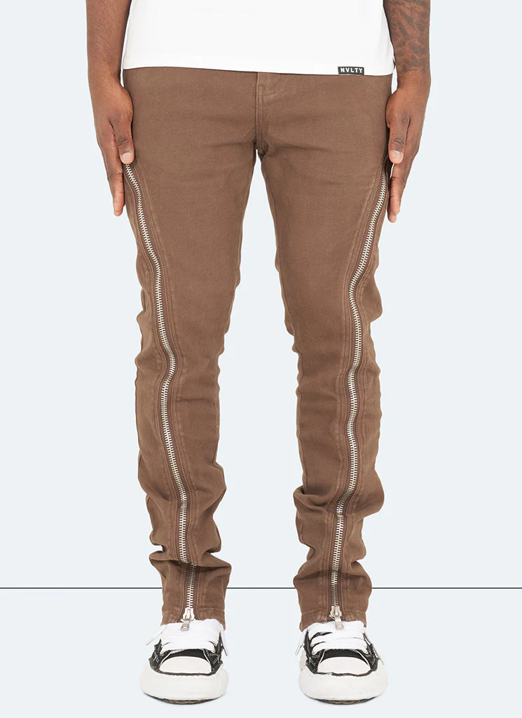 Vintage Flare Zipper Jeans - Brown - Image 2