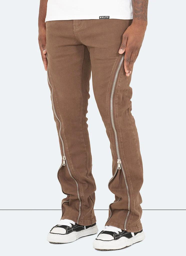 Vintage Flare Zipper Jeans - Brown - Image 4
