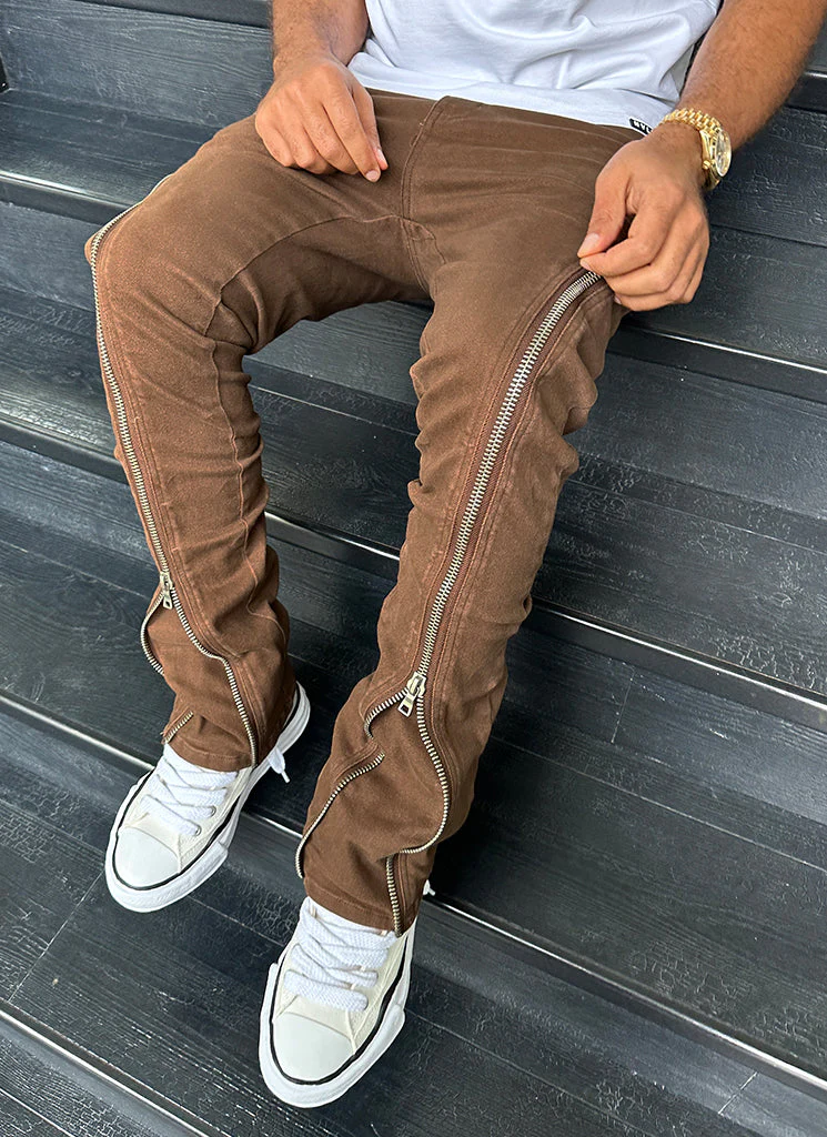 Vintage Flare Zipper Jeans - Brown - Image 5