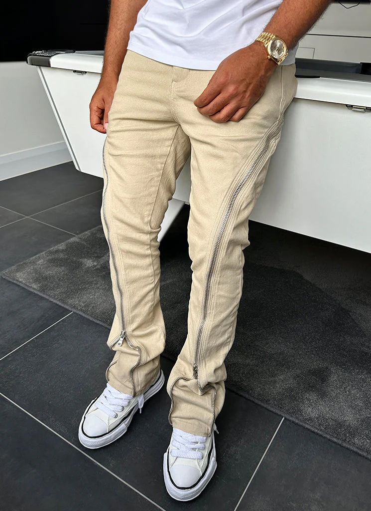 Vintage Flare Zipper Jeans - Stone - Image 3
