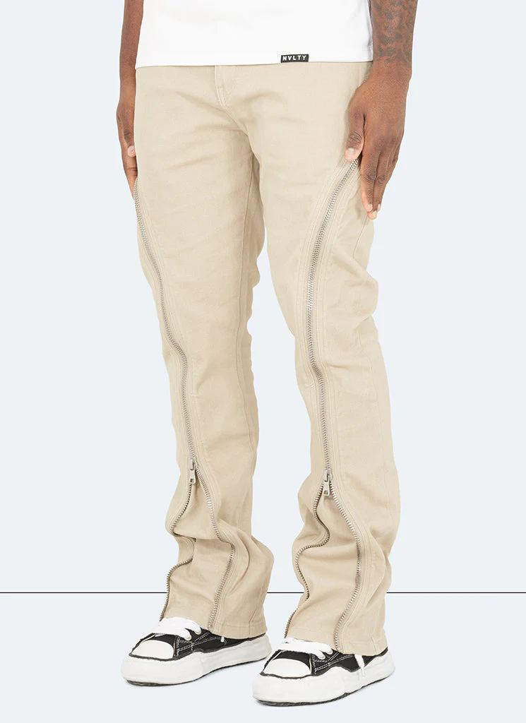 Vintage Flare Zipper Jeans - Stone - Image 4