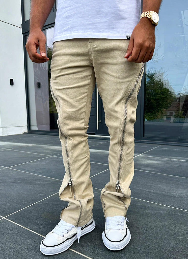 Vintage Flare Zipper Jeans - Stone - Image 5