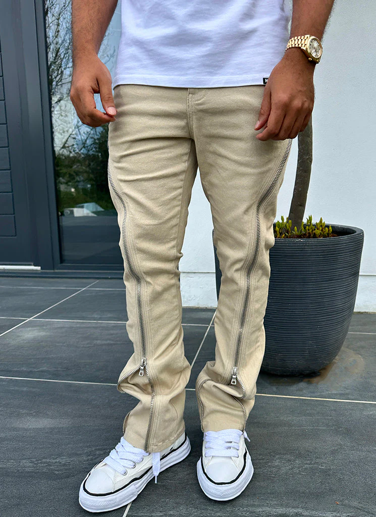 Vintage Flare Zipper Jeans - Stone - Image 7