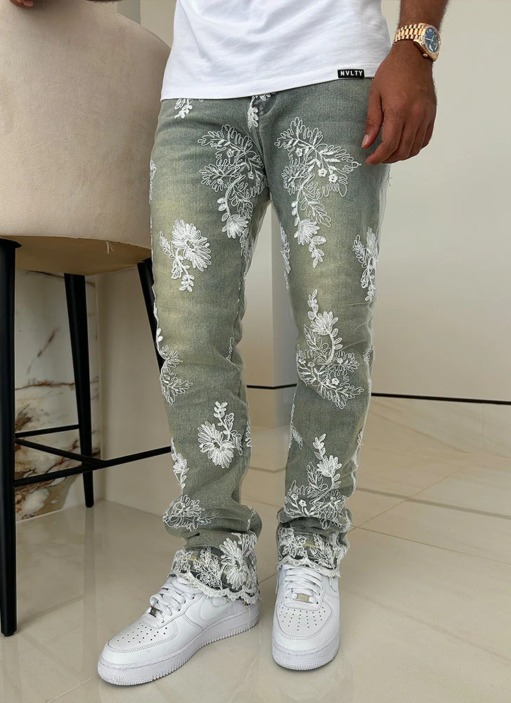 Vintage Floral Jeans - Blue - Image 3