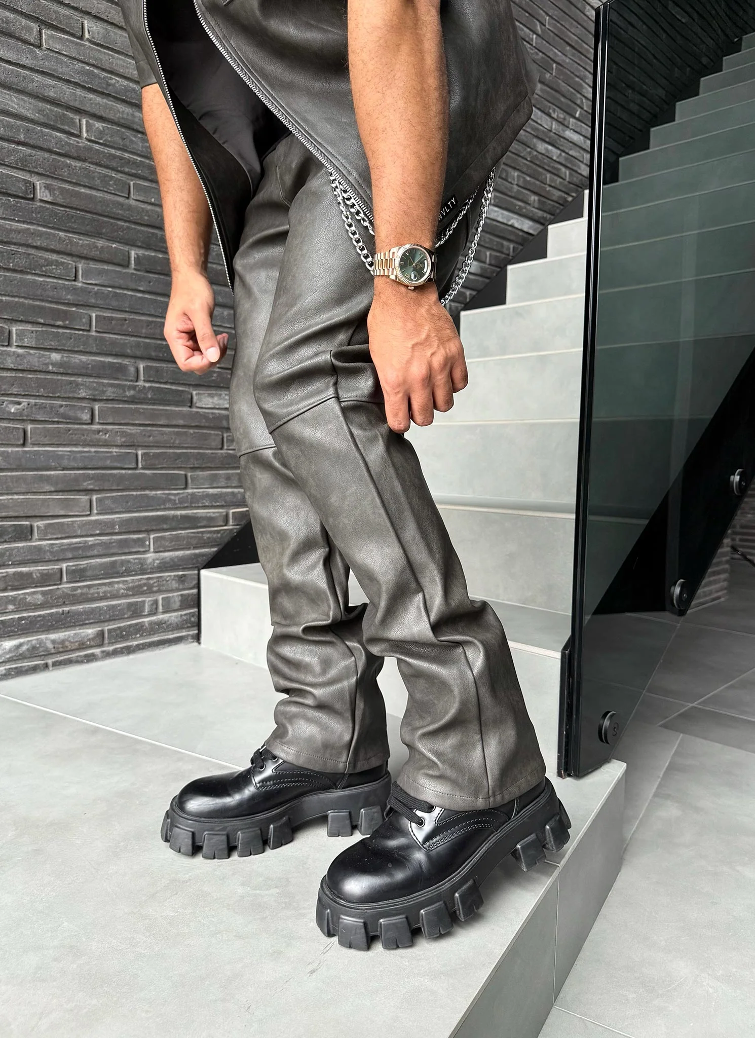 Vintage Heavyweight Leather Pants - Black - Image 9