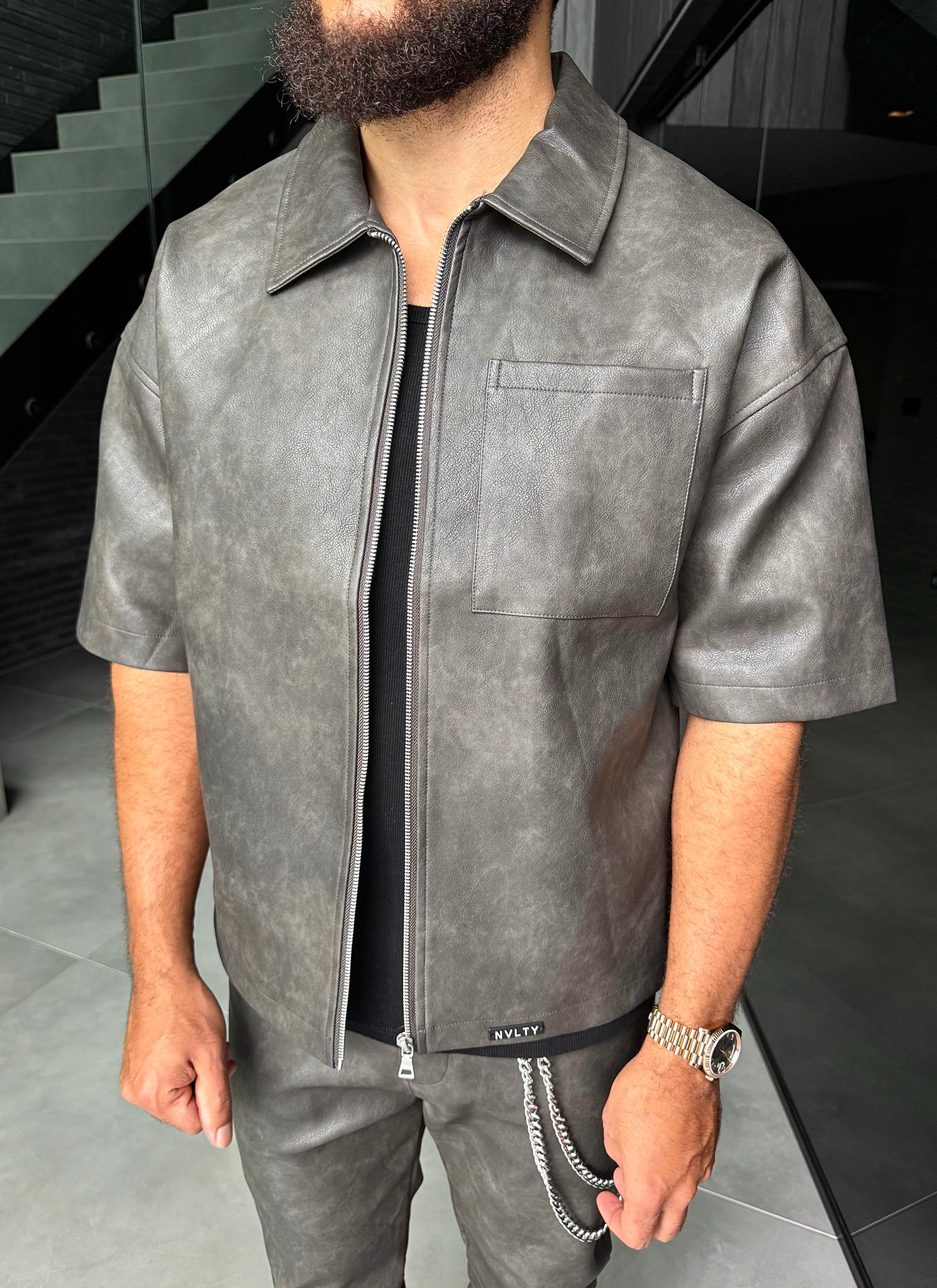 Vintage Heavyweight Leather Shirt - Black - Image 10