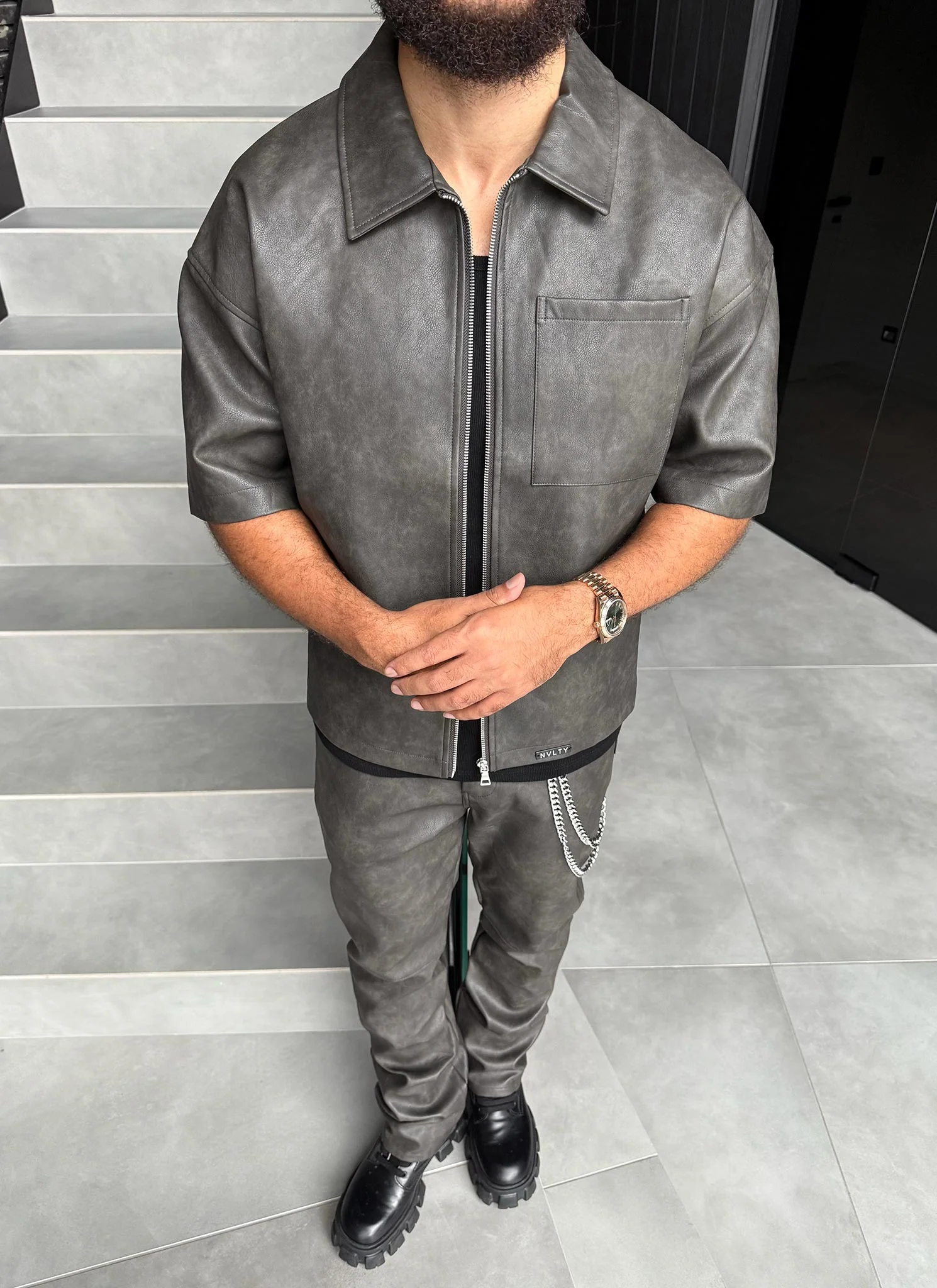 Vintage Heavyweight Leather Shirt - Black - Image 14