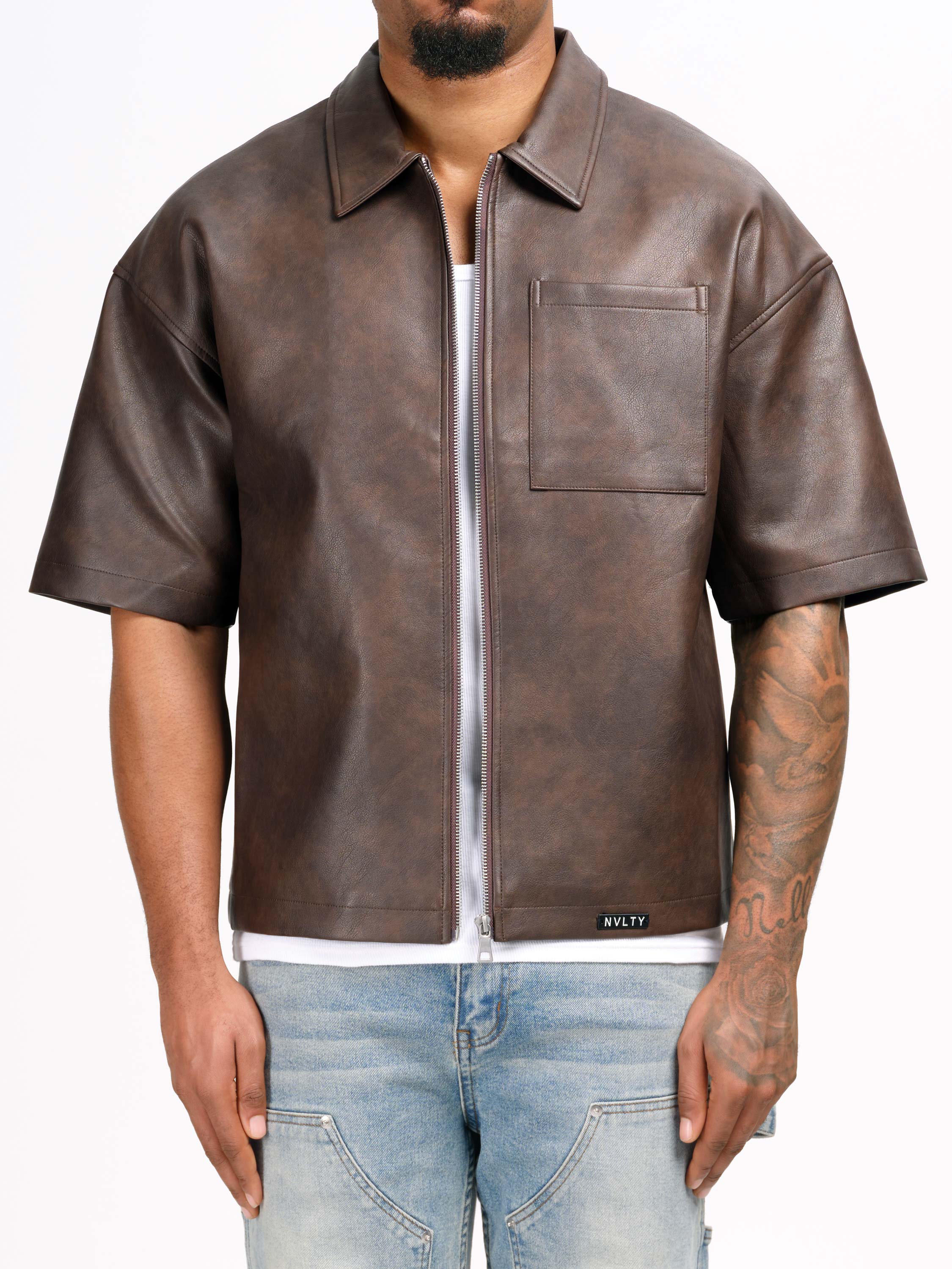 Vintage Heavyweight Leather Shirt - Brown