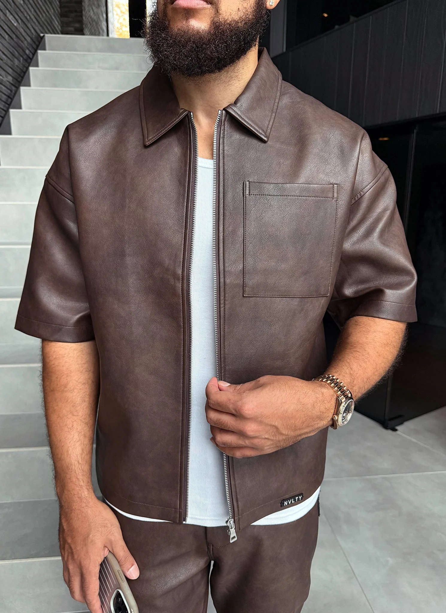 Vintage Heavyweight Leather Shirt - Brown - Image 10