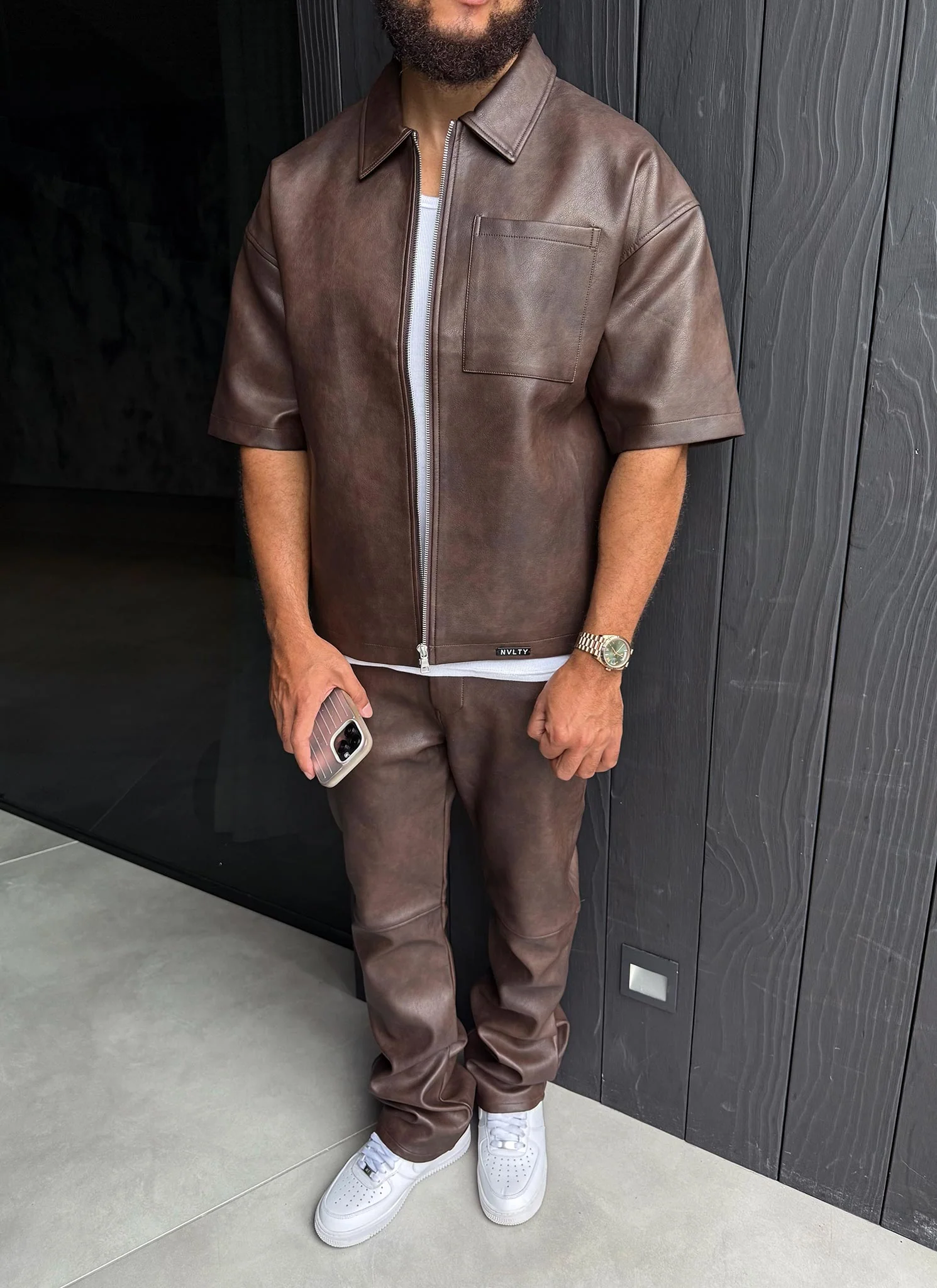 Vintage Heavyweight Leather Shirt - Brown - Image 12
