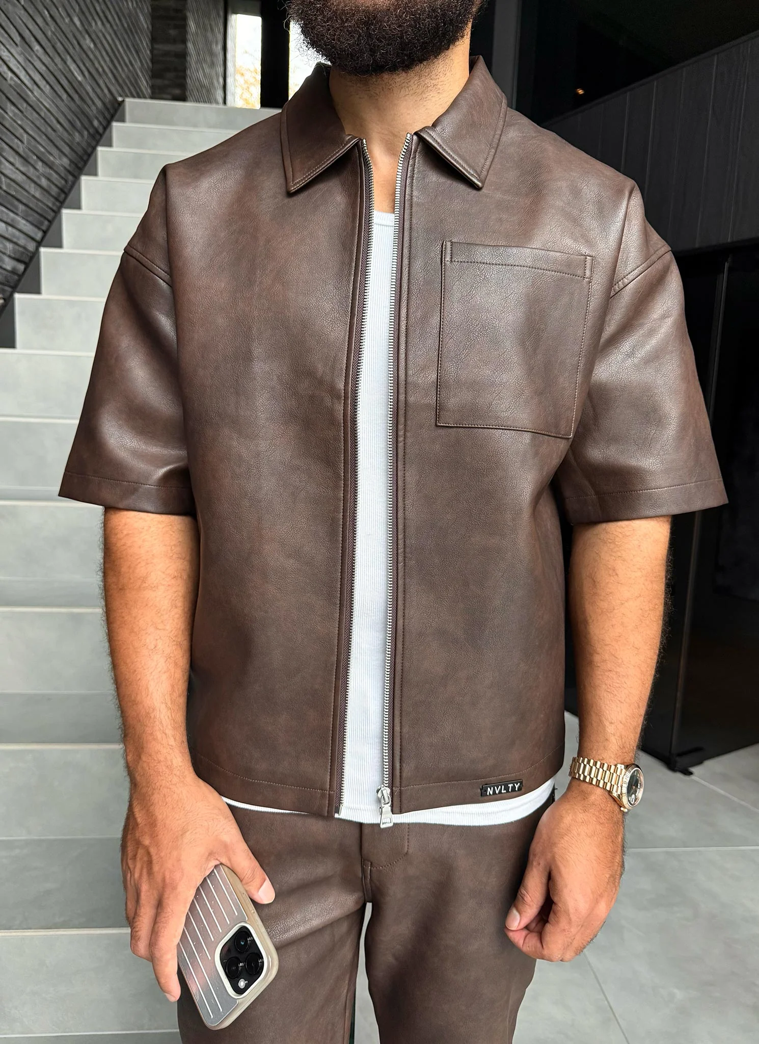 Vintage Heavyweight Leather Shirt - Brown - Image 2