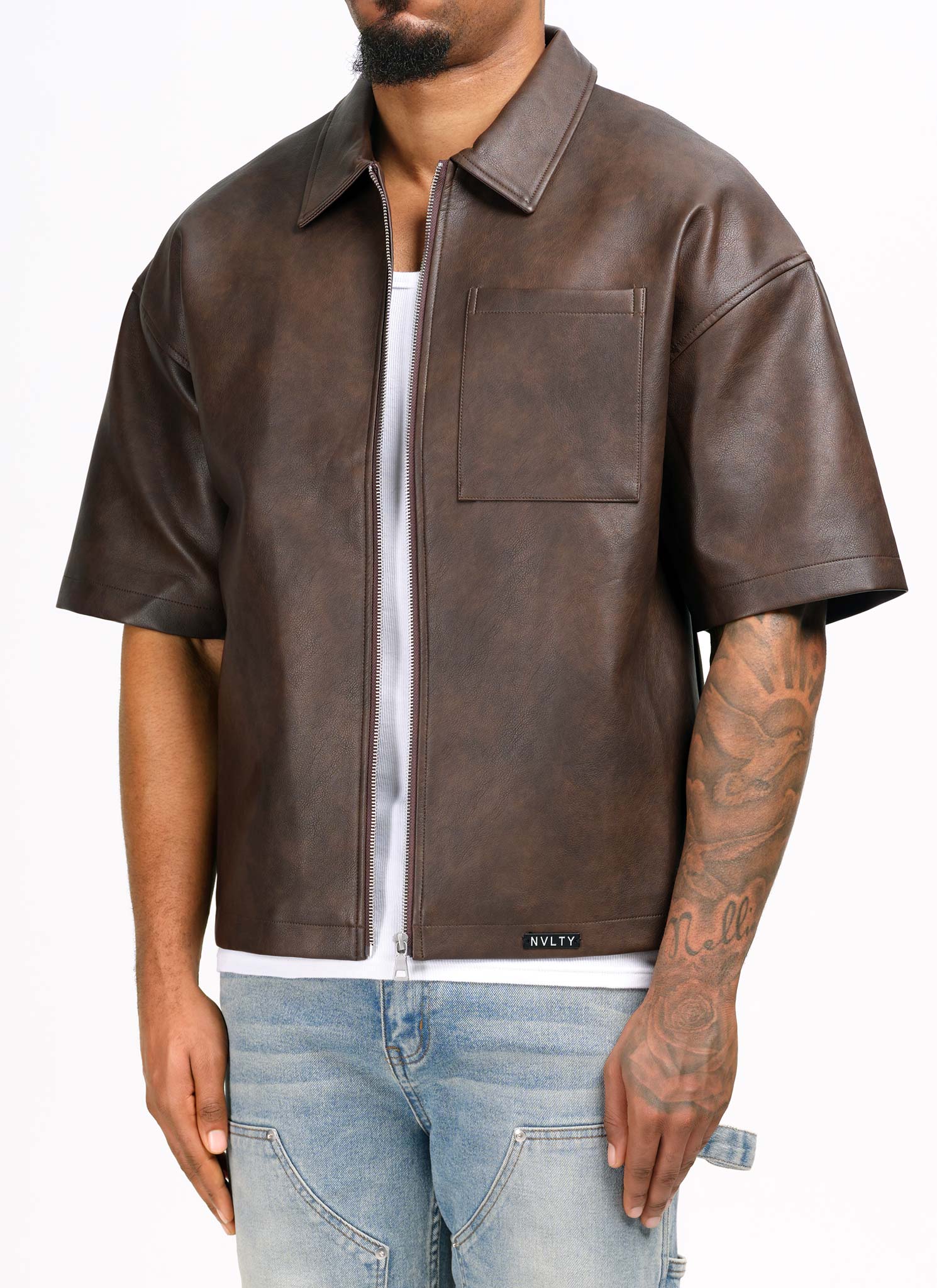 Vintage Heavyweight Leather Shirt - Brown - Image 3