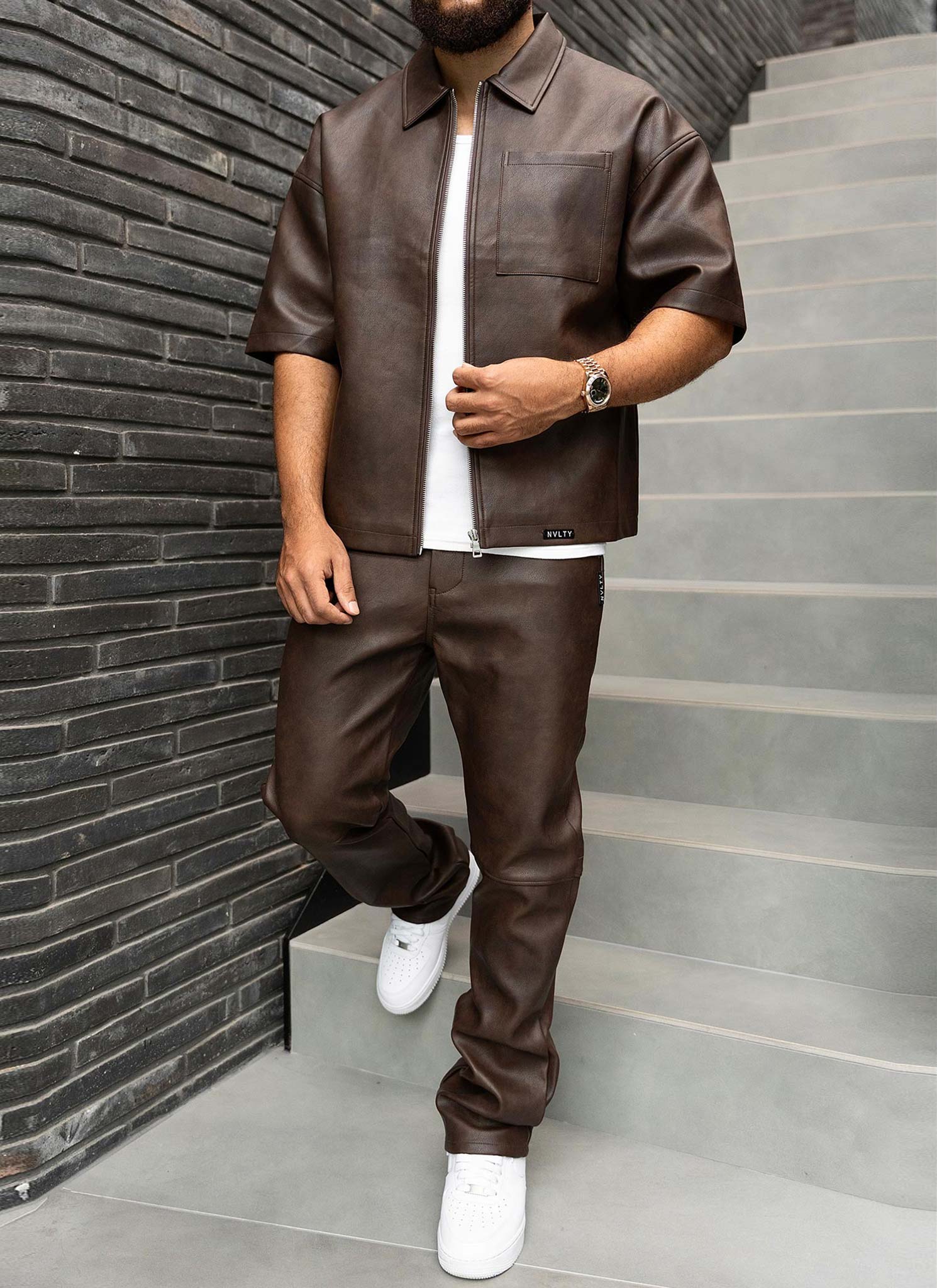 Vintage Heavyweight Leather Shirt - Brown - Image 4