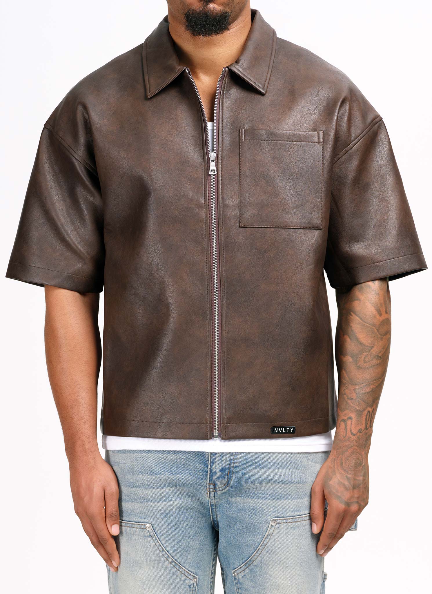 Vintage Heavyweight Leather Shirt - Brown - Image 5