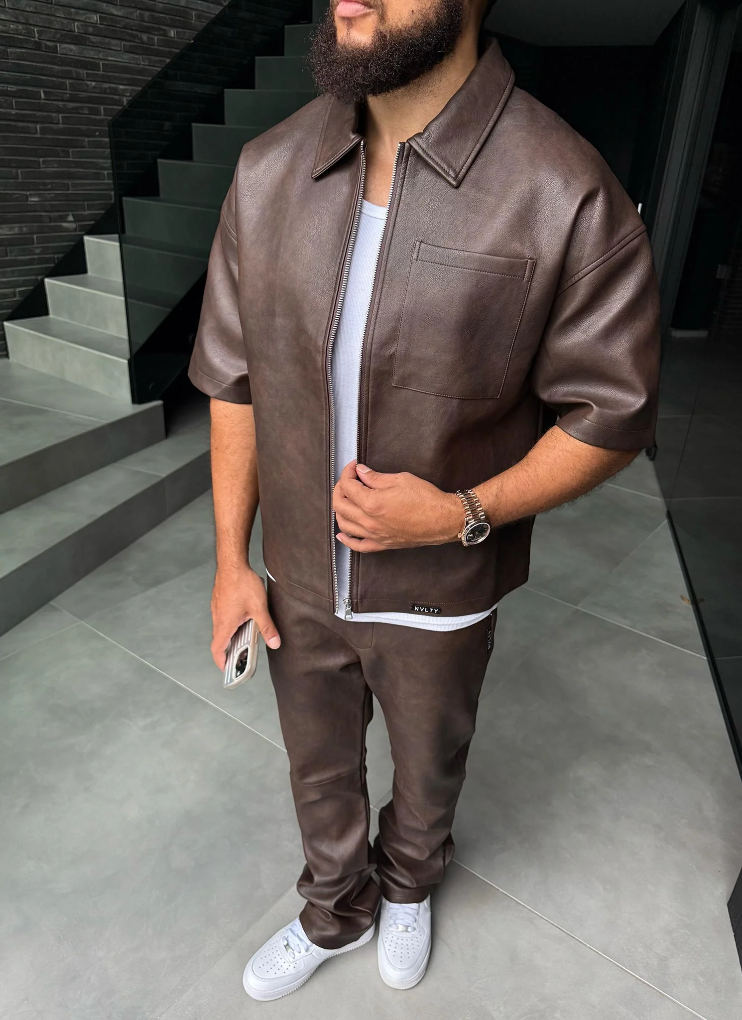 Vintage Heavyweight Leather Shirt - Brown - Image 7