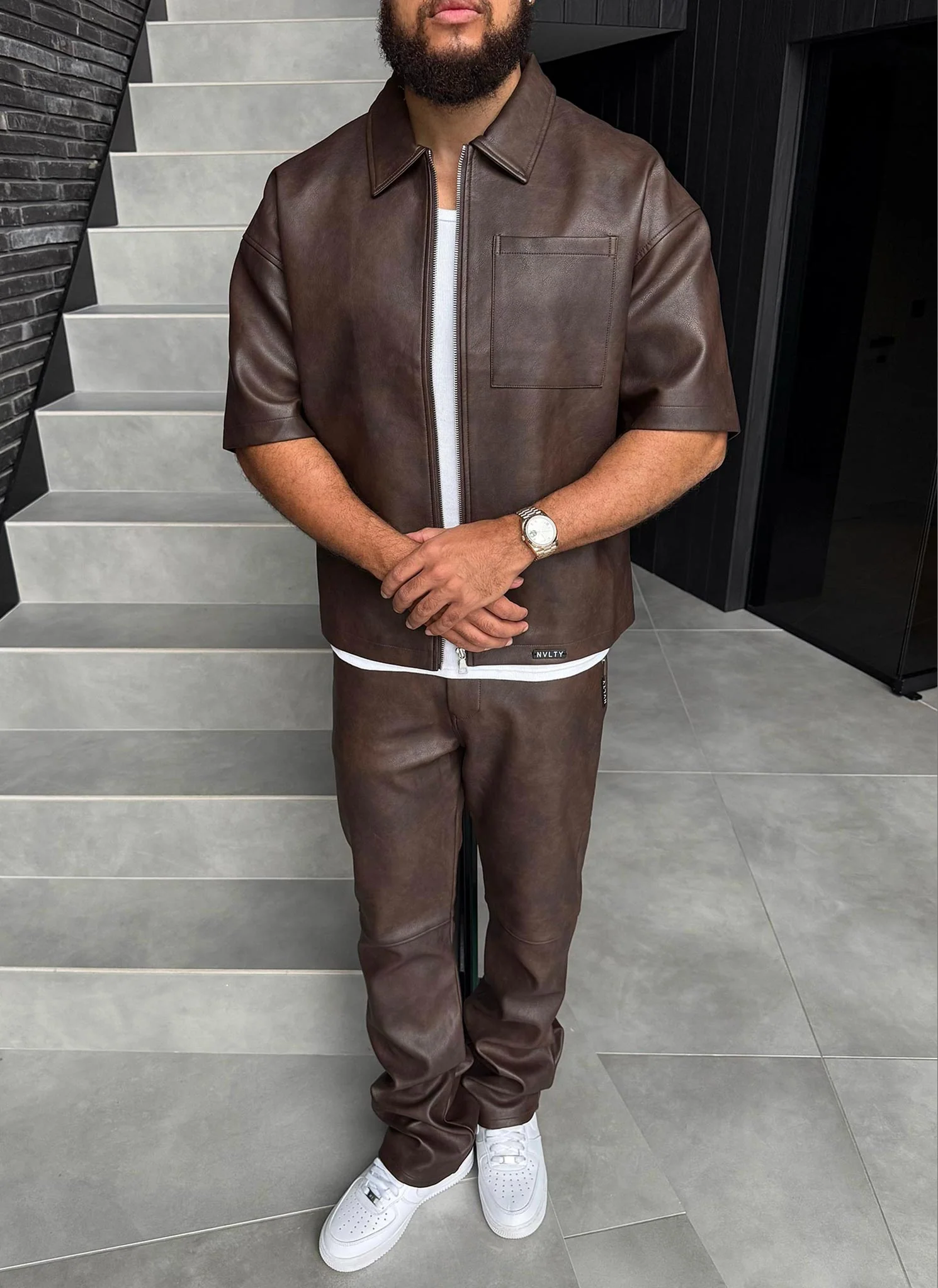 Vintage Heavyweight Leather Shirt - Brown - Image 9